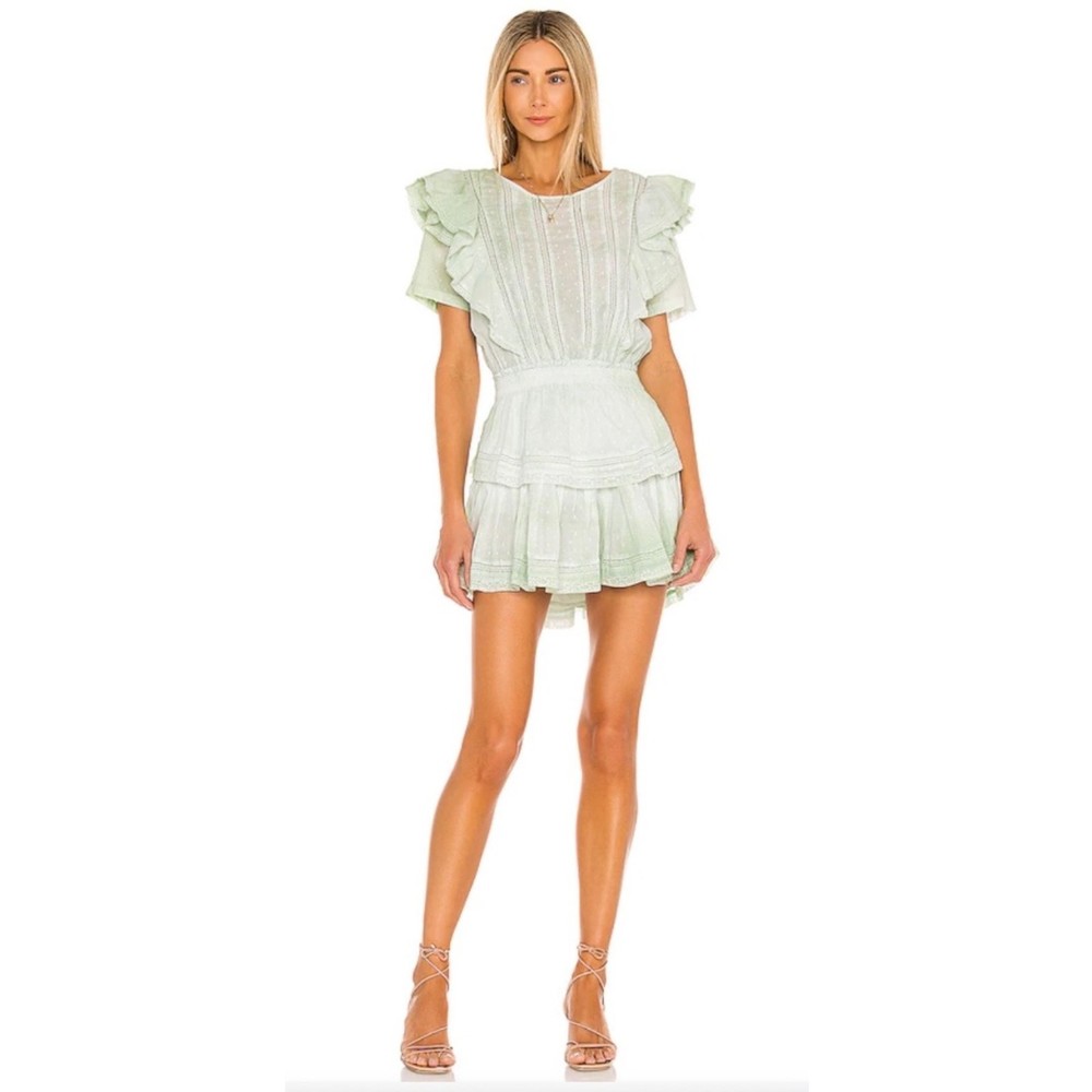 NEW LoveShackFancy Natasha Dress in Moss Green Hand Dye